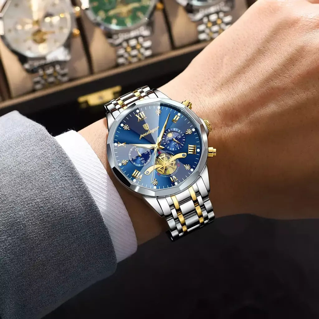 Poedagar luxo relógio masculino topo original à prova dwaterproof água luminosa cronógrafo homem relógio de pulso aço inoxidável quartzo relógios masculinos reloj