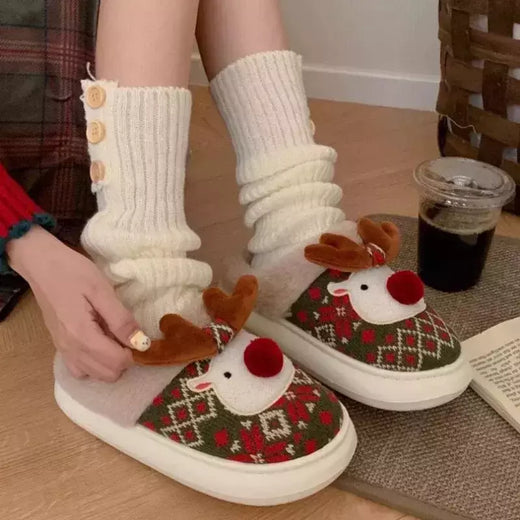 2024 novos chinelos de algodão de natal para mulher bonito dos desenhos animados cervos antiderrapante meninas interior casa sapatos de chão moda festa slides