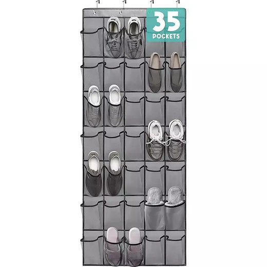 35 bolsos sobre a porta organizador de sapatos grandes bolsos de malha com 4 ganchos tecido transparente sapato rack saco de armazenamento para o quarto
