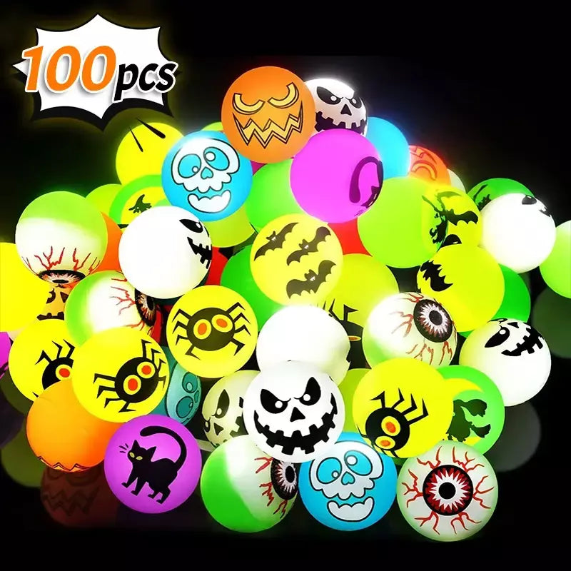 100/10 pçs halloween brilho no escuro bolas saltando brinquedo crianças truque ou deleite presente goodie saco enchimento festa de halloween favores fornecimento