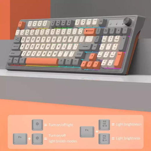 Teclado sem fio multifuncional, Luz do arco-íris, 2.4G, Bluetooth, Conexão de modo duplo, Adequado para computador e laptop, 98 teclas