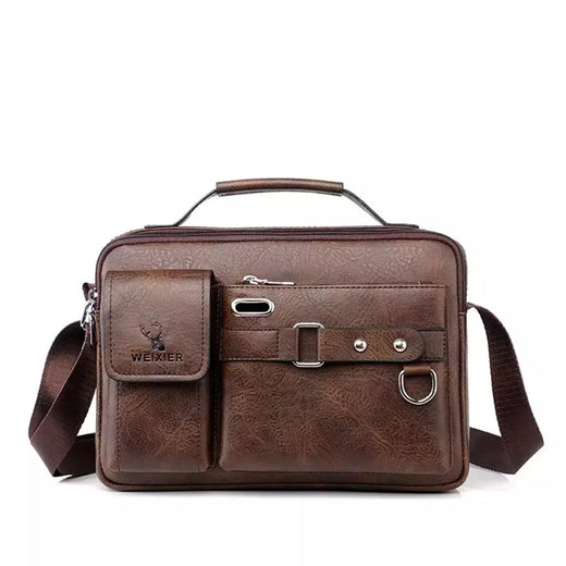 Bolsa mensageiro tiracolo de couro masculina, maleta de ombro empresarial, bolsa casual de viagem de grande capacidade, nova moda