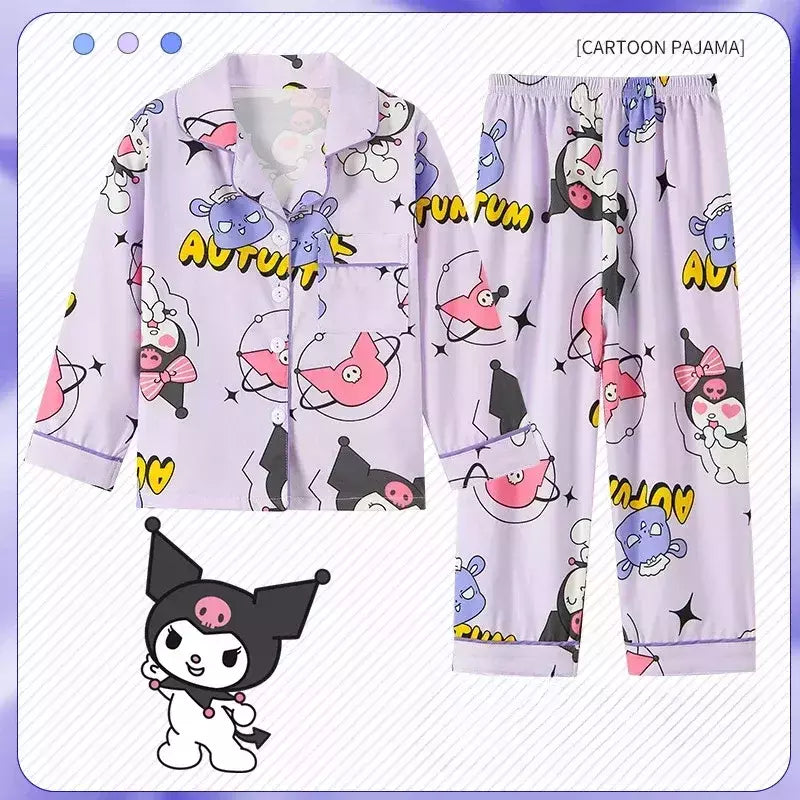 Sanrio cinnamoroll kuromi pochacco conjunto de pijamas infantis dos desenhos animados anime minha melodia manga curta pijamas bonito menino menina presentes
