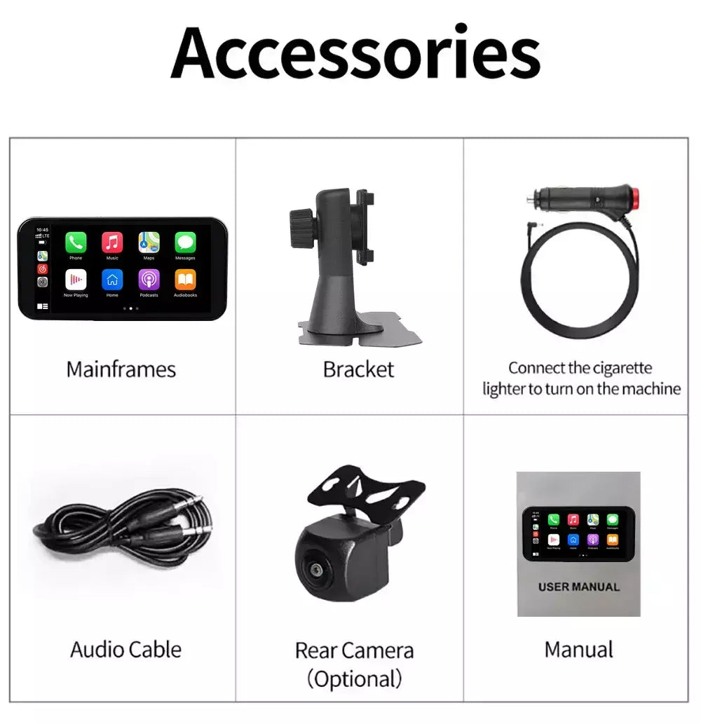 Rádio automotivo universal de 6 polegadas, sem fio, carplay, android, multimídia, navegação gps, reprodutor de vídeo, tela sensível ao toque portátil, bluetooth, aux