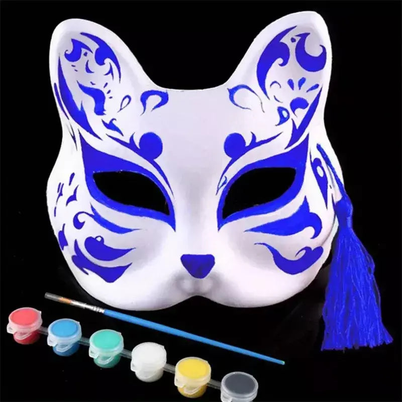 1-20 pçs máscara japonesa de papel em branco máscara halloween cosplay gato diy pintável meia máscara facial animal traje festa decoração artesanato prop