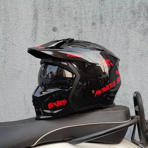 Orz capacete da motocicleta vintage casque moto preto guerreiro combinação capacete completo meio capacete de cruzeiro cascos motorcross