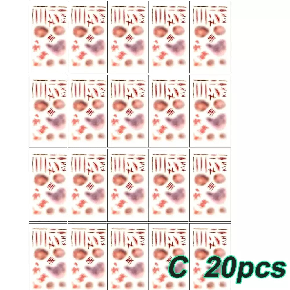 5/10/20 pçs halloween cicatriz tatuagem temporária adesivos 3d falso cicatriz tatuagens adesivo vermelho sangue coágulo rosto tatuagem à prova dwaterproof água cosplay g