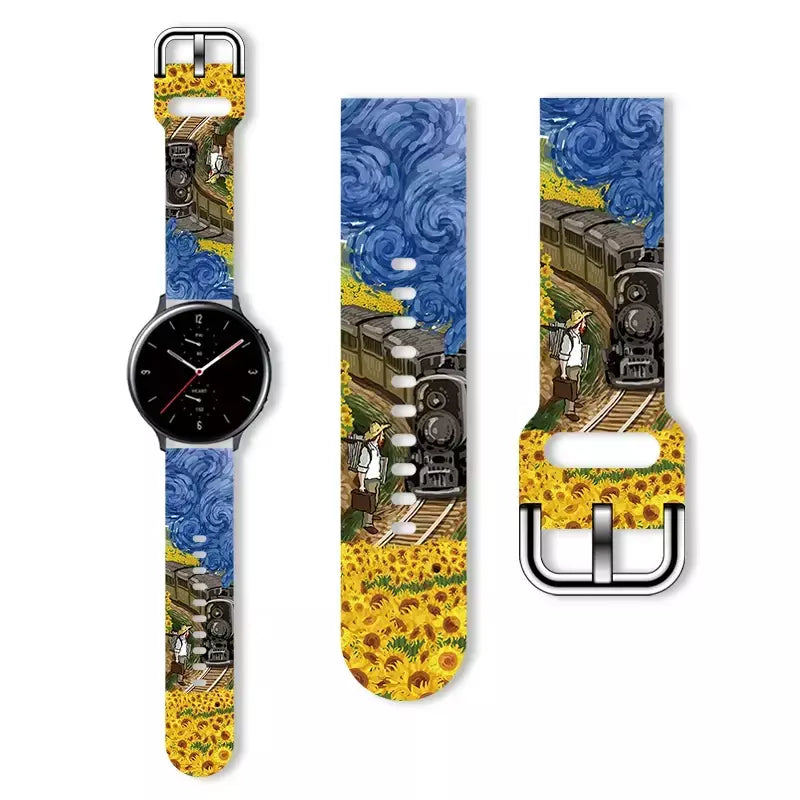 Pulseira impressa série van gogh de 20mm para samsung galaxy watch 7/6/5 40mm 44mm pulseira substituível para xiaomi huawei amazfit