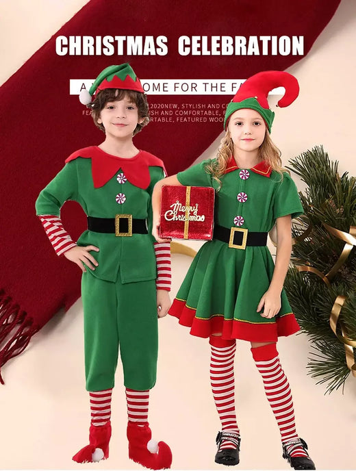 Natal papai noel traje elfo verde cosplay família carnaval festa de halloween fantasia vestido conjunto roupas para homens mulheres meninas meninos