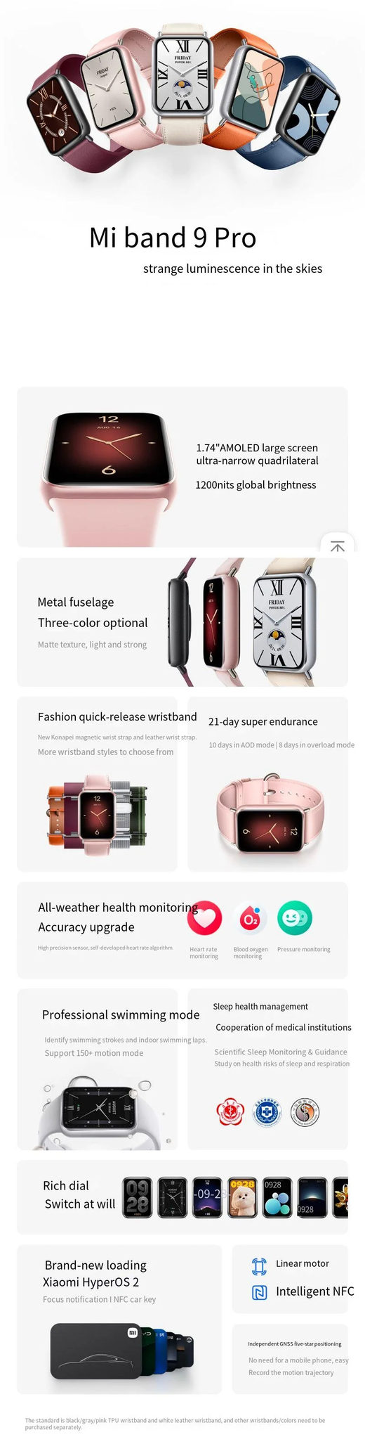 Xiaomi banda 9pro esportes monitoramento de saúde à prova dwaterproof água inteligente esportes longa vida útil da bateria função ao ar livre relógio original