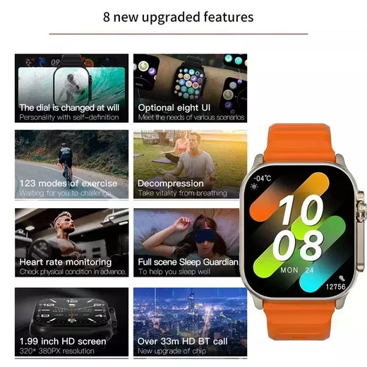 Relógio inteligente masculino T900 Ultra 2, Tela AMOLED, Bússola NFC, Impermeável, Apple Watch, IWO Ultra 8, 49mm, Série 8, 2.3 ", 2024