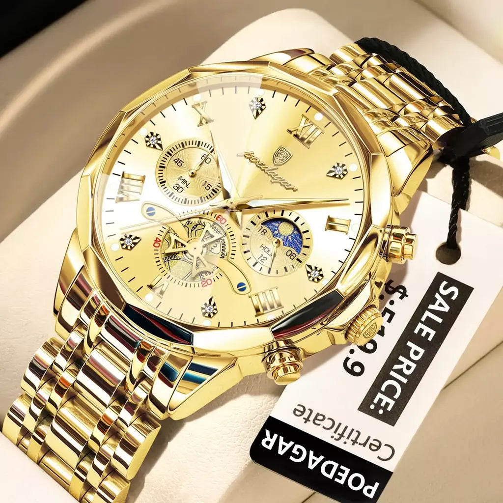 Poedagar luxo relógio masculino topo original à prova dwaterproof água luminosa cronógrafo homem relógio de pulso aço inoxidável quartzo relógios masculinos reloj
