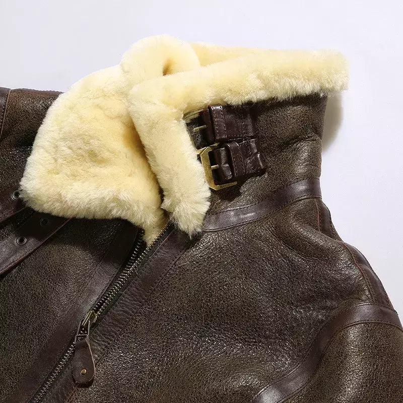 Jaqueta de couro genuíno masculina, casaco de pele marrom, pele de carneiro real, casual quente, shearling barato, moda masculina de alta qualidade, inverno