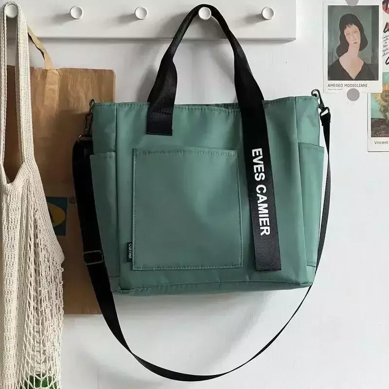 Bolsa de lona impermeável para aluna, grande capacidade, bolsa de ombro, nylon, simples, moda, sacos do mensageiro, sacola casual, novo, 2024