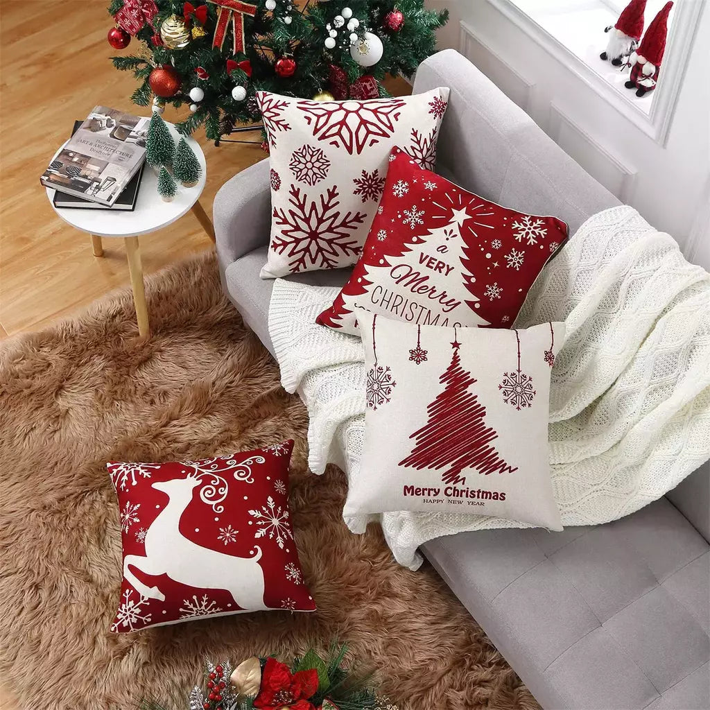 Jogue fronhas com decoração de férias, decorações de Natal, capas de sofá, conjunto de 4, 2023