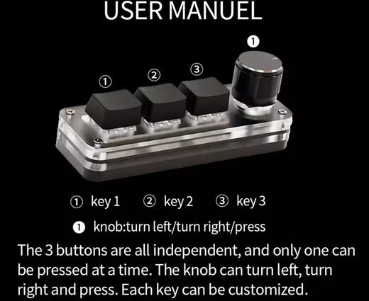 Teclado Macro Mecânico, Mini Teclado Gaming, Botão de Programação Personalizado, 3 Teclas para Photoshop
