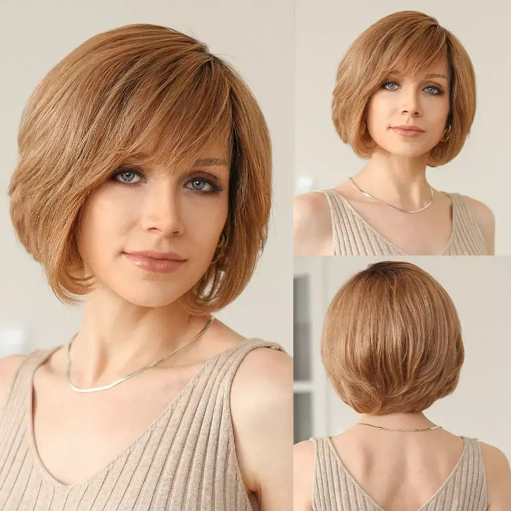 Marrom loira mista ombre cabelo humano perucas dianteiras do laço curto ondulado bob cabelo glolden loira remy peruca de cabelo humano para branco feminino diariamente