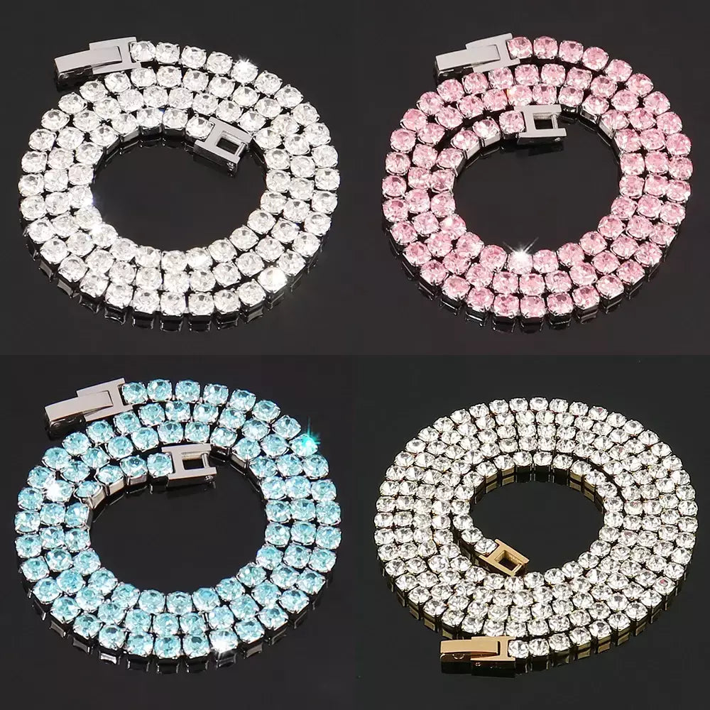 316l 4mm colar de aço inoxidável para mulheres hip hop tênis corrente colares cor cristal zircão gargantilha colar jóias