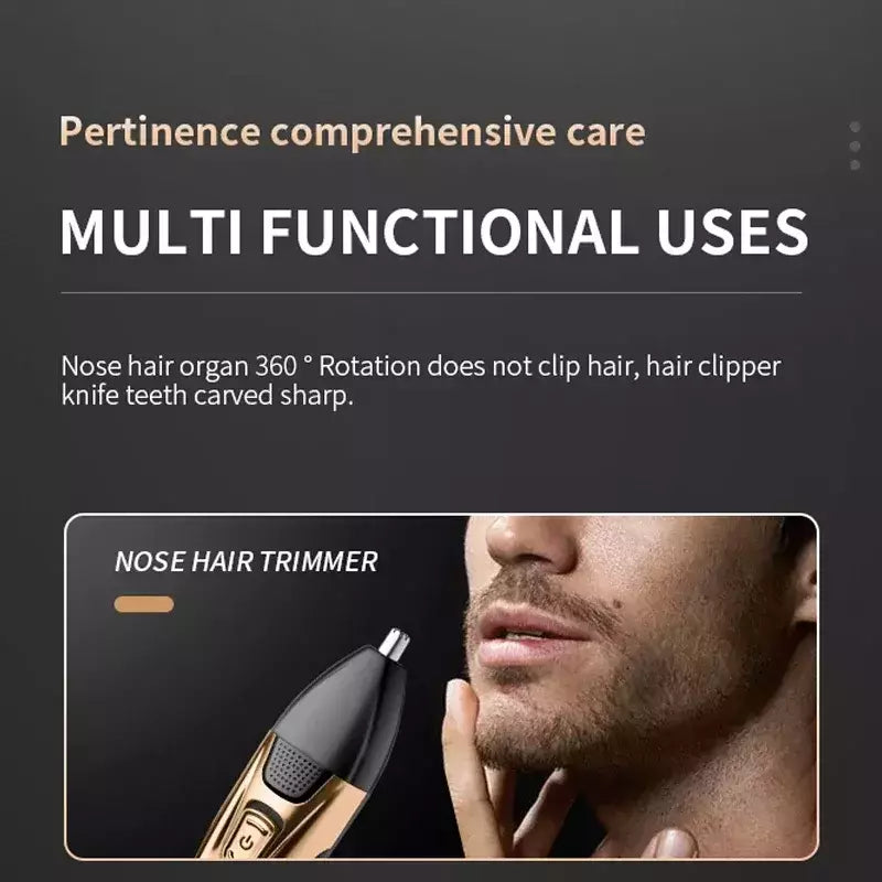 Kemei-Kit de higiene elétrica para homens, aparador de pêlos de barba, barbear corpo, nariz e orelha, lâmina facial recarregável, 3in 1