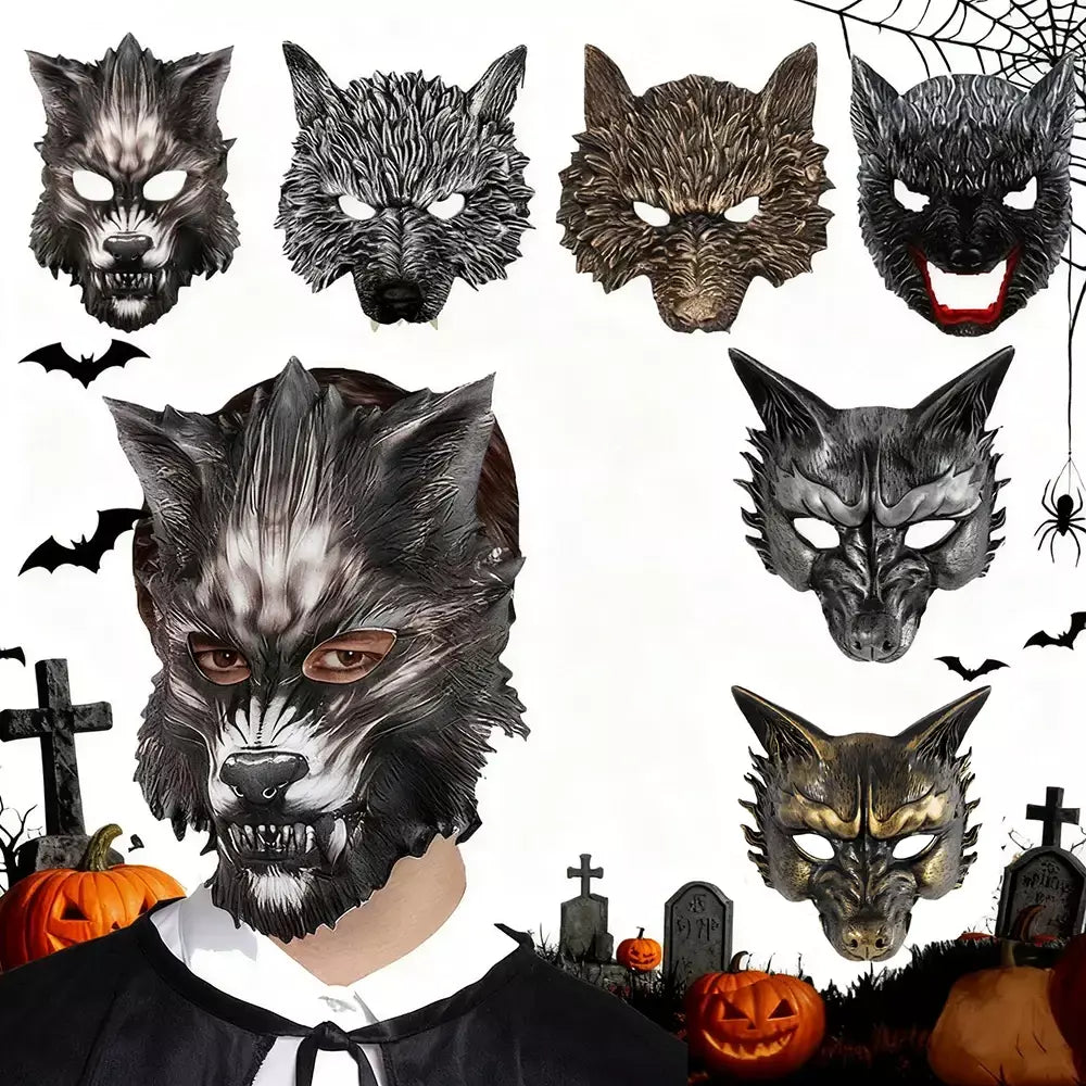 Máscara facial de lobo coleção preto ouro curso meia máscara facial halloween cosplay animal maquiagem festa diabo adereços fontes de festa