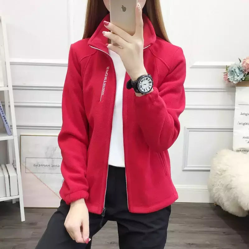 Casacos de lã tamanho grande para mulheres, cardigã quente, roupas esportivas casuais ao ar livre, caminhadas, jogging, ioga, jaquetas femininas, inverno, primavera