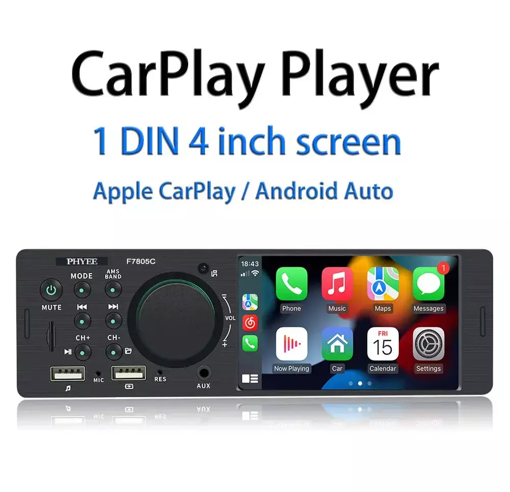 Rádio automotivo carplay de 1 din 4 ", bluetooth, android-auto, reprodutor de mp5, mãos livres a2dp, usb tf aux estéreo, unidade principal multimídia f7805c