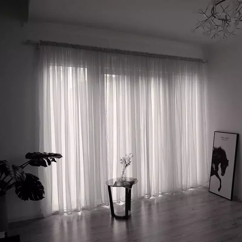 Branco Tulle cortinas Sheer para sala de estar, cortinas transparentes, sombreamento estilo simples, Voile Cortina