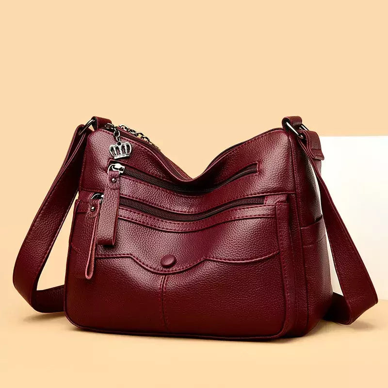 Bolsa de ombro de couro macio para mulheres, grande capacidade, bolsa mensageiro, alta capacidade, nova moda, mãe transfronteiriça, 20024