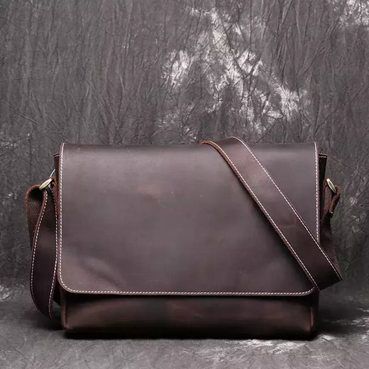Retro masculino de couro genuíno de um ombro saco de cabeça camada de couro cruz estilo grande capacidade ocasional saco do mensageiro