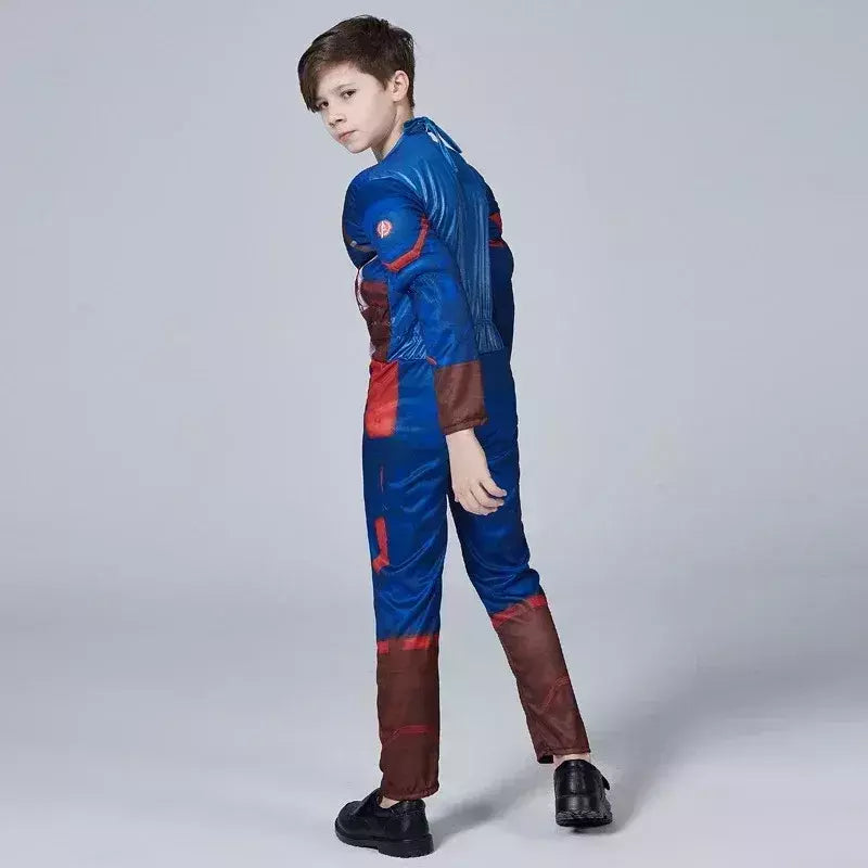 Capitão américa traje muscular super-herói capitão américa músculo cosplay macacão escudo halloween carnaval festa traje para criança