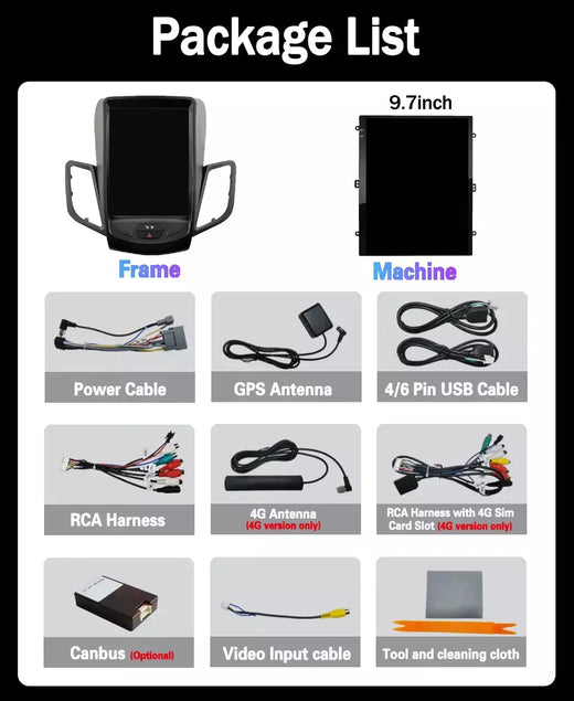 9.7 "carro para ford fiesta mk 7 2008-2019 android 15 auto rádio do carro reprodutor de vídeo multimídia navegação estéreo 4g bt wifi estéreo gps