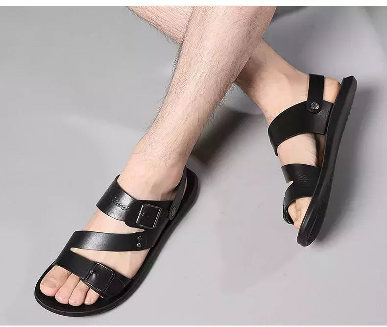Moda Confortável Sandálias Masculinas Cor Sólida Open Toe Mens Sandálias De Couro 2023 Novos Chinelos De Praia para Calçado De Couro Masculino