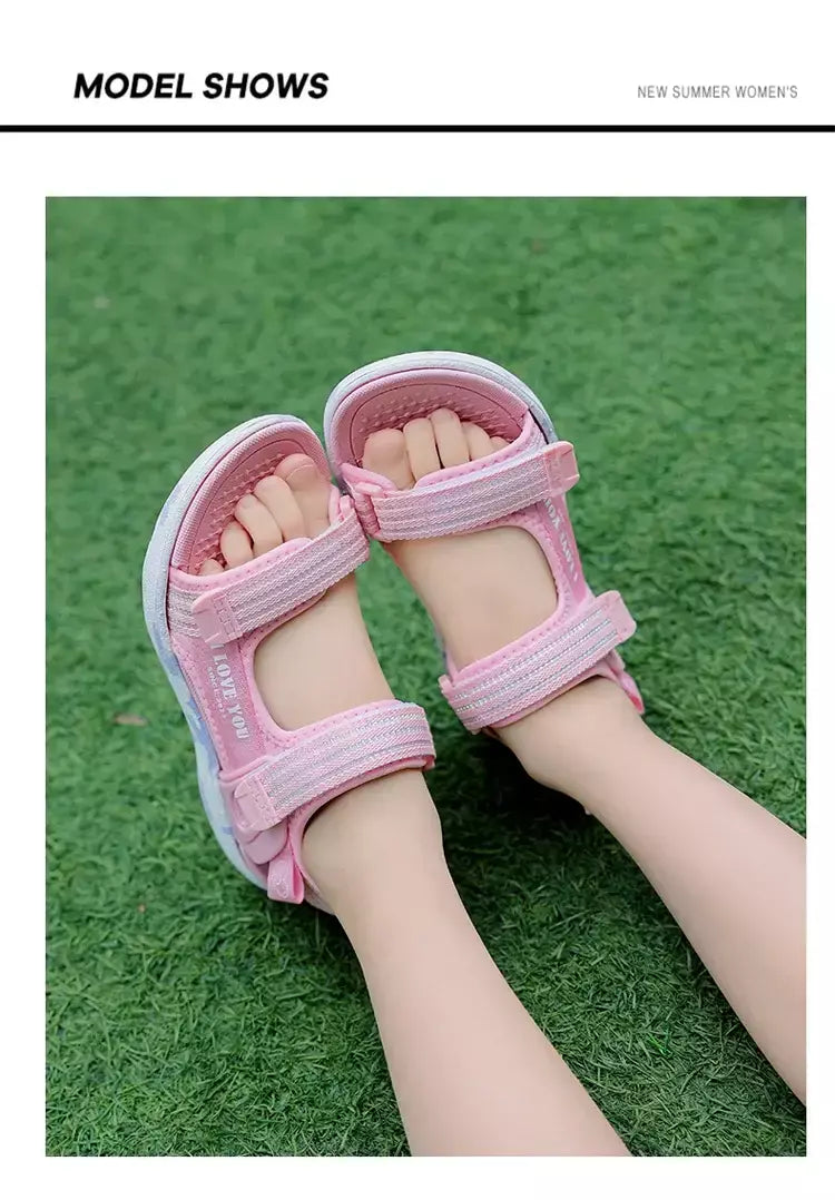 Sandálias de verão para meninas, sandálias esportivas ao ar livre, sapatos de praia casuais, confortáveis, antiderrapantes, moda, tamanho 40