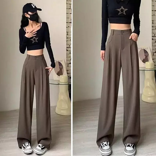 Calça feminina clássica de cintura alta, calça larga, reta, clássica, verão, outono, fato da moda, Lady, 2022