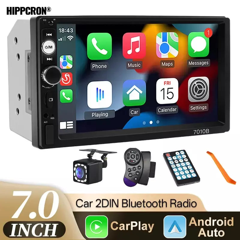 Hippcron 7 "2din rádio do carro estéreo mp5 reprodutor multimídia hd tela de toque receptor fm bluetooth espelho link entrada aux alimentação iso
