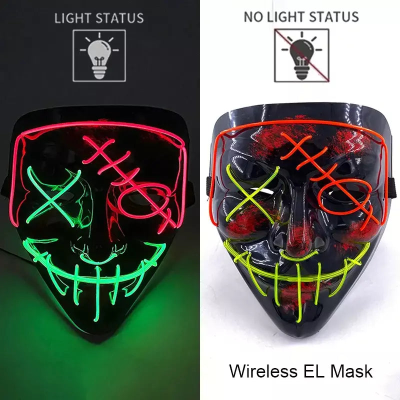 Neon sem fio led máscara de purga brilho no escuro cosplay máscara de terror halloween masquerade festa máscaras brilhantes engraçado vestir-se