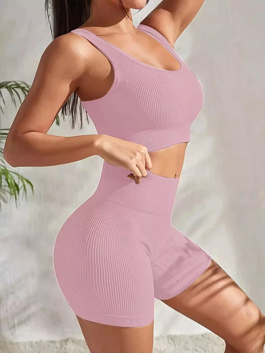 Terno de Yoga Esportivo de Secagem Rápida para Mulheres, Fitness Wear, Rosqueado, Shorts Apertados, Roupas de Treino Apertadas, Pêssego, Clássico