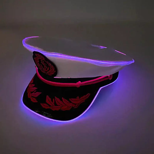 Branco trigo adulto iate barco capitão chapéu militar led luminoso boné da marinha festa de dança do dia das bruxas cosplay vestido traje chapéu