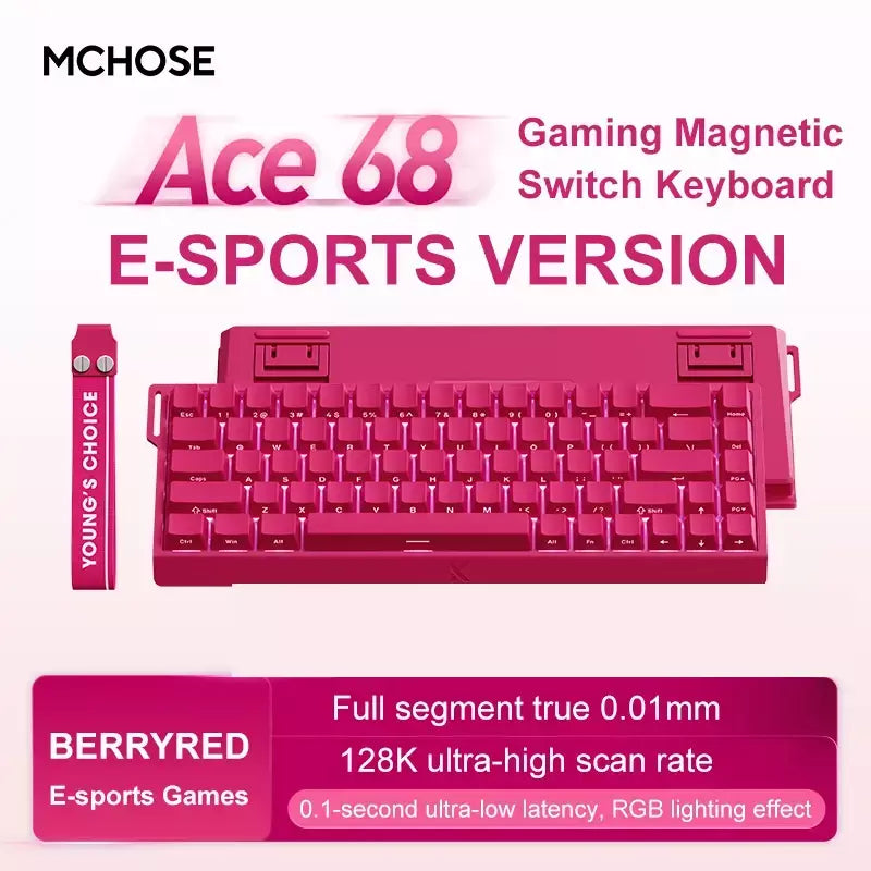 MCHOSE ACE68 ACE60 Pro Teclado magnético com fio mecânico para jogos 0,01 mm RapidTrigg 8000 Hz SOCD/Rs 0,125 ms 128 K Taxa de amostragem
