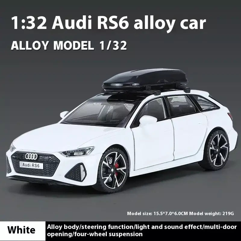 1:32 Audi RS6 Modelo de carro de brinquedo com portas de som e luz, modelo fundido de liga aberta, coleção de veículos para meninos e adultos, presente de festival