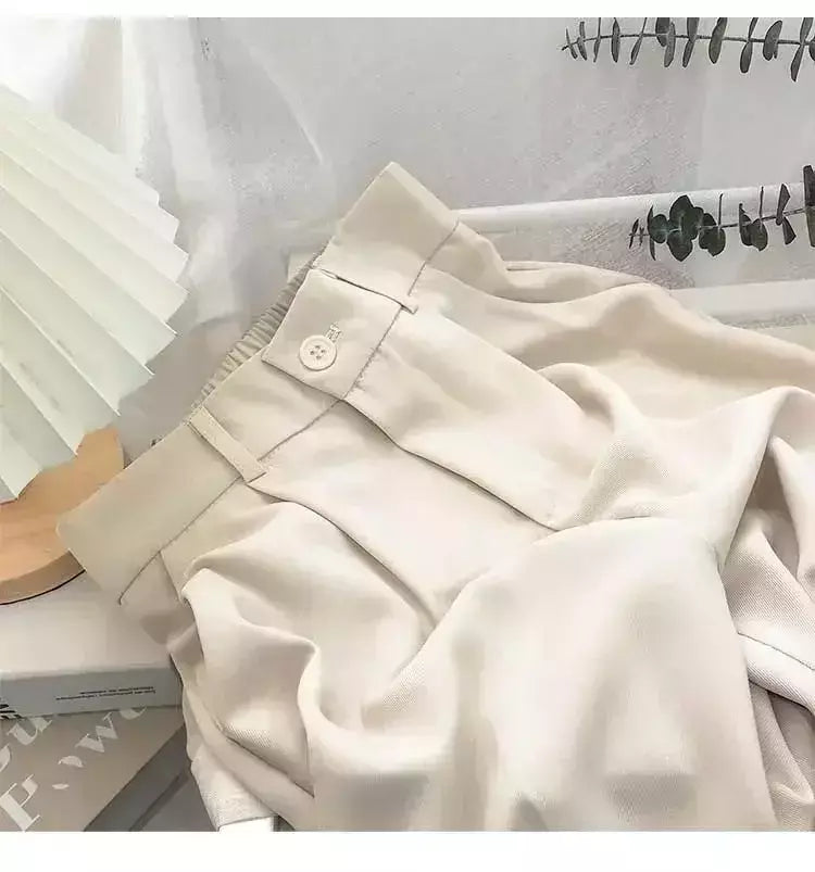 Calça feminina elástica de cintura alta, calça feminina do escritório, casual solta streetwear, reta, preta, nove pontos, moda, outono, primavera