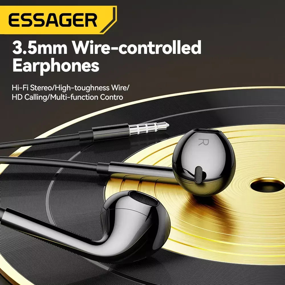Essager 3.5mm fones de ouvido com fio no ouvido fones de ouvido com fio com microfone estéreo esportes controle em linha para telefones