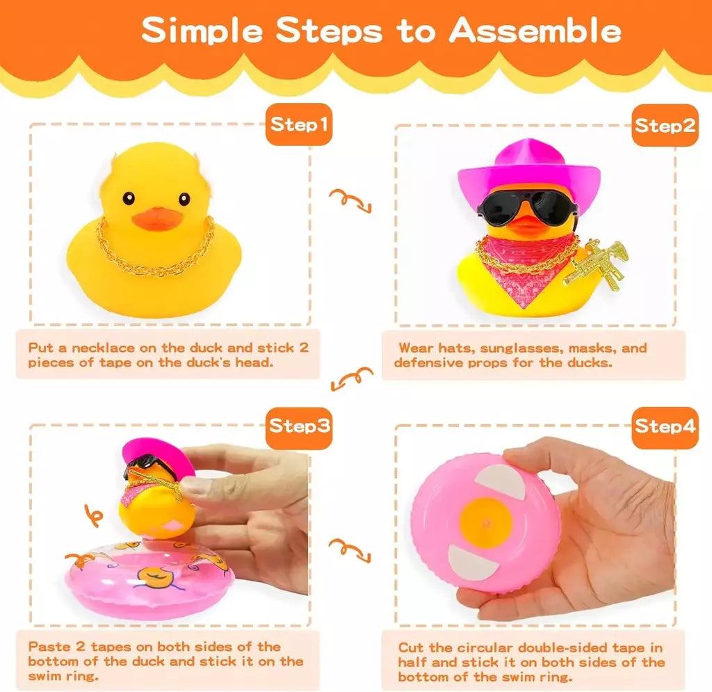 Pato de borracha com arma para decoração de painel de carro, brinquedo de pato estridente, patos de cowboy amarelos, ornamento de carro, acessórios divertidos
