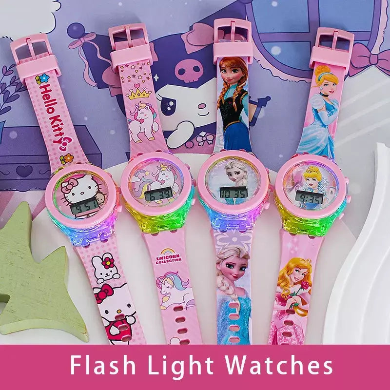 Anime flash luz olá kitty crianças relógios para meninas dos desenhos animados do homem aranha crianças relógio meninos estudante relógio digital brinquedos presentes