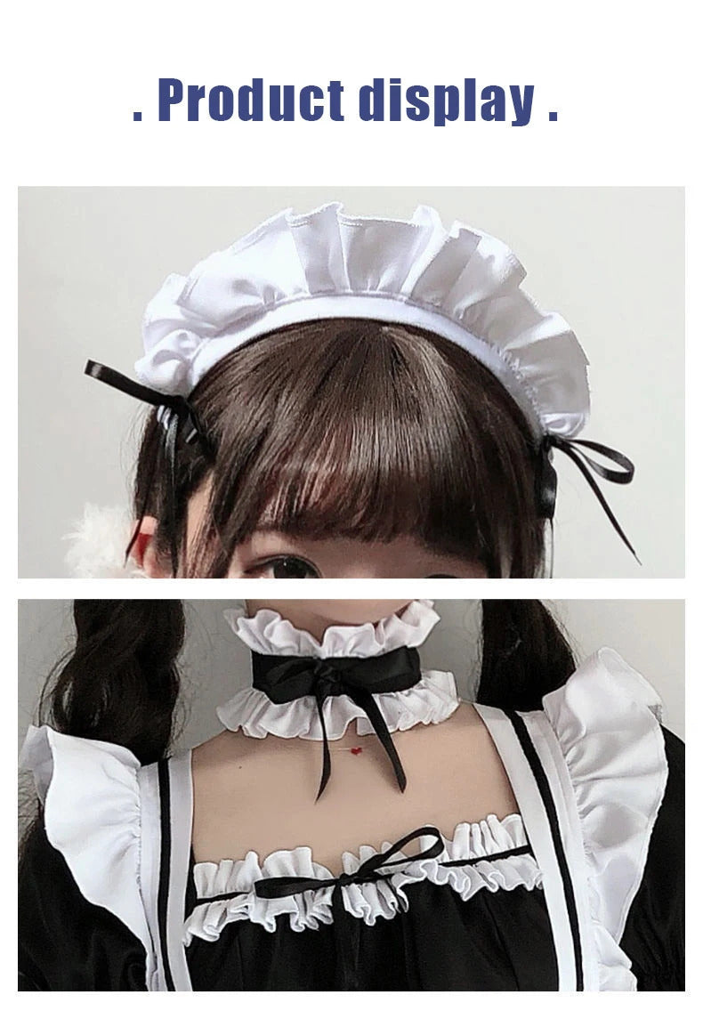 Preto branco lolita empregada traje cosplay trajes bonito vestido sexy avental francês uniforme café empregada festa saia roupas femininas