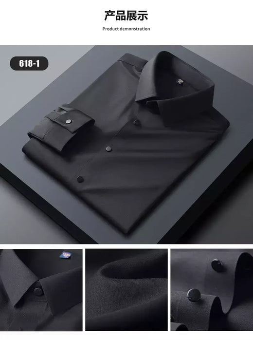 Camisas sem costura de alta qualidade masculina, manga longa, fina, casual, luxo
