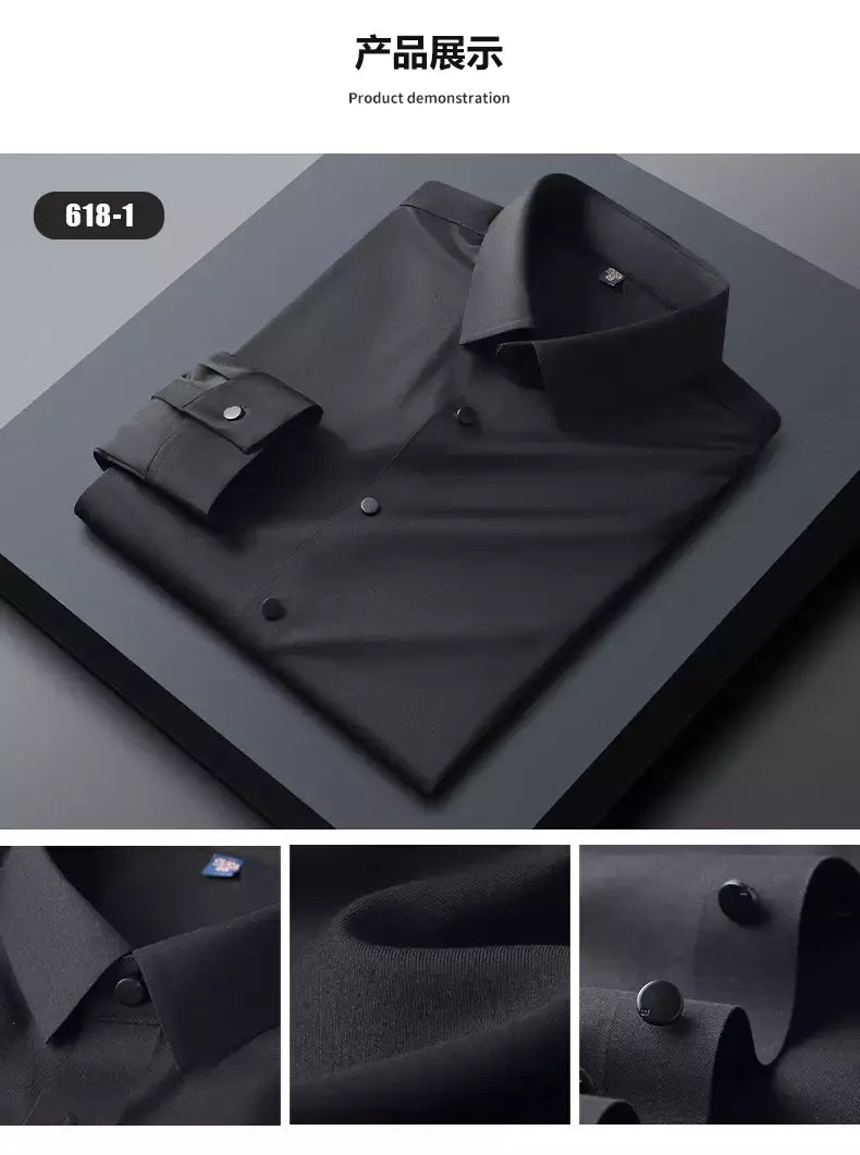 Camisas sem costura de alta qualidade masculina, manga longa, fina, casual, luxo