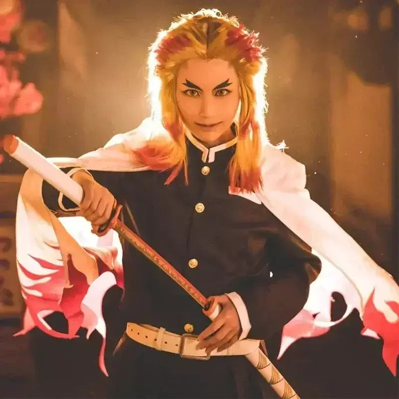 Anime rengoku kyojuro cosplay trajes trem mugen demônio slayer kimetsu não yaiba robe ternos para adultos crianças perucas cos outfit festa