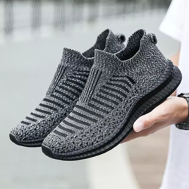 Sapatilhas casuais respiráveis masculinas, sapatos de malha confortáveis, tênis ao ar livre, tênis de caminhada, meias de corrida