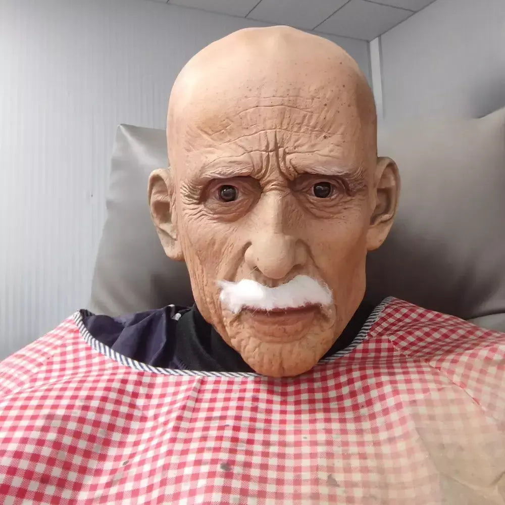 Máscara de cabeça cheia látex realista homem rosto barba traje de halloween adereços festa velho látex máscara de halloween cosplay festa chapelaria
